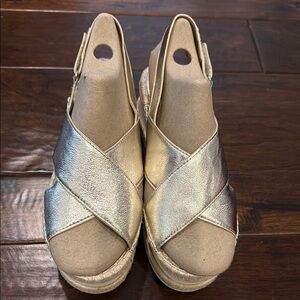 Marc Fisher Silver and Beige Espadrille Sandals